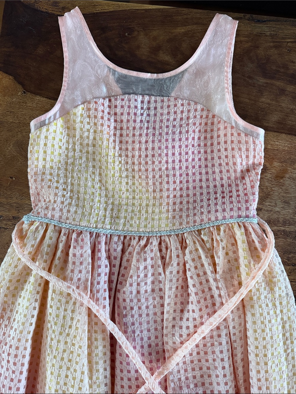 Girls Pastel Dressy Checkered Sundress - Pink, Yellow, Peach- Size 14